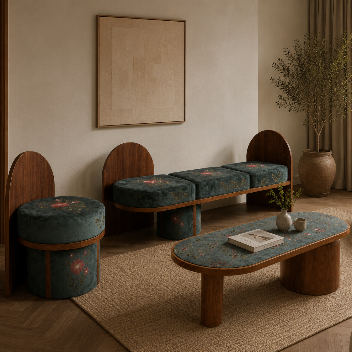 SAREF berjer & bench & sehpa SET